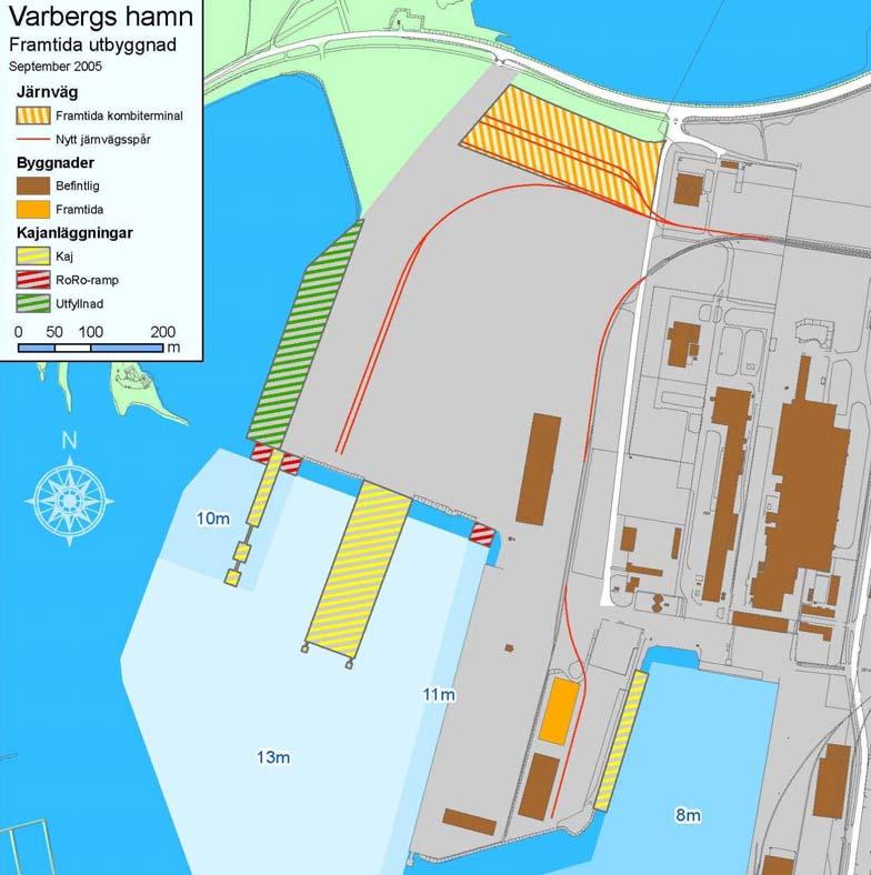 Figur 3 Förslag till lokalisering av kombiterminal och järnvägsspår inom planområdet I programmet anges skyddszoner till Getteröns naturreservat och Natura 2000- område.