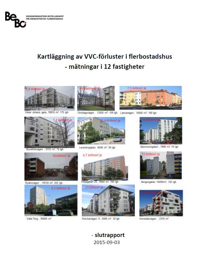 Rapporten Kartläggning av VVC-förluster i flerbostadshus - mätningar i 12 fastigheter Rapporten Kartläggning av VVCförluster i flerbostadshus - mätningar i 12 fastigheter redovisar resultat från