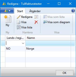 tullfakturatexter. Med kommandot Redigera på menyfliken Start öppnas textraderna.