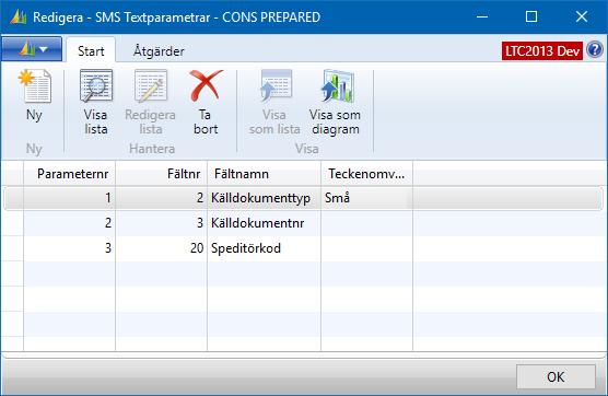 12.19.1.3 Textparametrar Med textparametrar kan parameterplatshållare av typen %1 användas i SMS-text, standardtext och extratexter för att byta ut platshållaren med motsvarande parameternr.