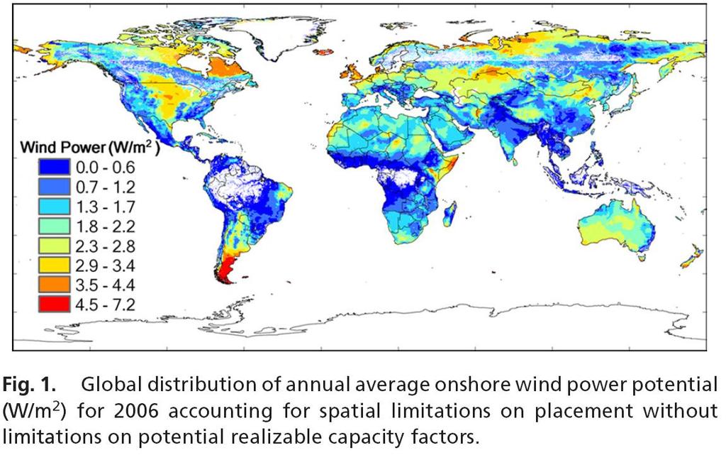 Globala vindresurser Källa: Lu et al (2009) Global potential for wind-generated