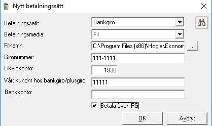 överföringsprogram kan den heta faktura.txt eller faktura.in). Här har du möjlighet att välja en annan sökväg till betalningsfilen om så önskas.