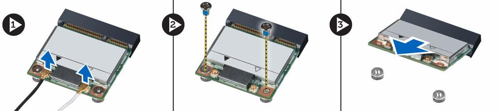 Följ anvisningarna i Innan du arbetar inuti datorn. 2. Ta bort åtkomstpanelen. 3. Utför följande steg för att ta bort WLAN-kortet: a.