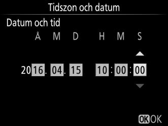 q w Välj tidszon Välj datumformat e r 24 Välj alternativ för sommartid Ställ in tid och datum (notera