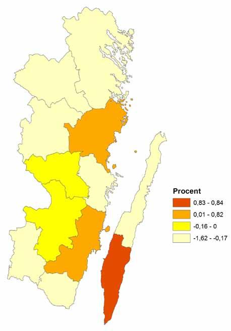 6 REGIONAL BOSTADSMARKNADSANALYS KALMAR LÄN 2012 Förändring av folkmängden 2010-2011. Kalmar län.