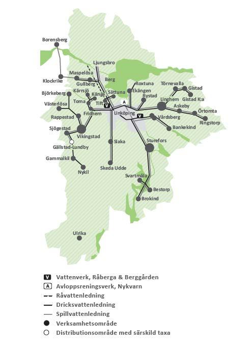Figur 2 Karta över verksamhetsområde Utöver dessa är även följande orter anslutna, som ligger utanför verksamhetsområdet: Herrbeta Rastplats, Järngården, Lunnevad, Vårdnäs Stiftsgården och Västerby.