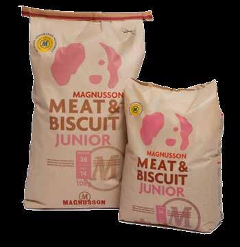 Magnusson Meat & Biscuit JUNIOR Magnusson Meat & Biscuit Junior är ett helfoder för valpar och unghundar samt dräktiga och digivande tikar.