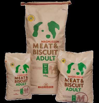 Magnusson Meat & Biscuit ADULT Magnusson Meat & Biscuit Adult är ett helfoder för vuxna hundar med normal till hög aktivitet samt för växande hundar av storvuxna raser.