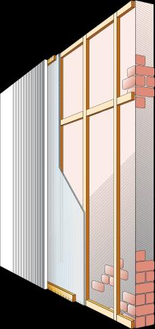 2.3.2. Invändig väggisolering Montera en 25x40mm läkt