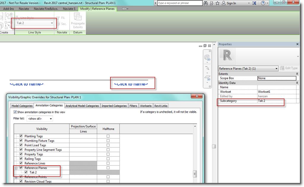 Reference Planes Autodesk Revit 2017 Kan nu hanteras med Subcategory för att styra utseende