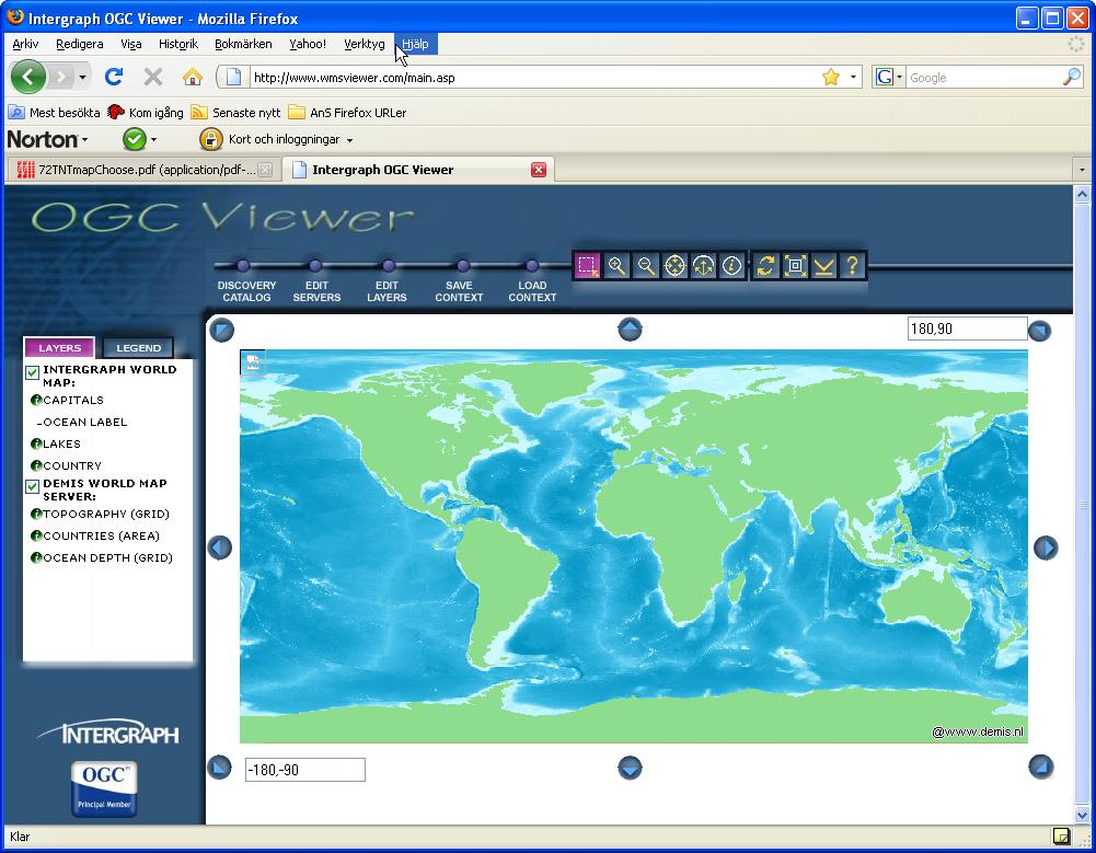 Intergraph Web OGC Viewer (webb) Exempel på OGC Viewers Synpunkter: Litet fast kartfönster B=18 cm H=9 cm Ingenting fungerade när jag skulle prova denna Web OGC Viewer, så jag kan inte kommentera den.