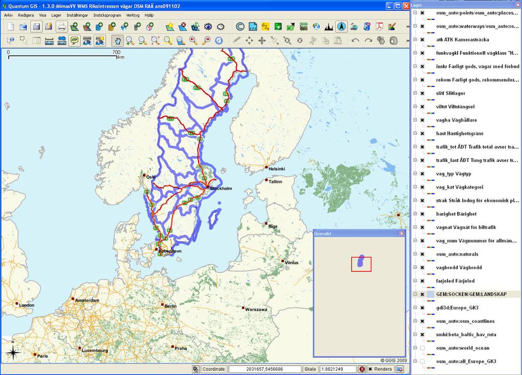 OGC Viewers Quantum GIS (FOSS4G) Exempel på OGC Viewers Sorteringsfunktion på WMS WFS WCS ==> QGIS är den i särklass trevligaste viewern jag provat.