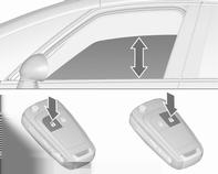 Skyddsfunktion Om rutan möter motstånd inom området ovanför fönstrets mitt stoppas den omedelbart och öppnas helt igen. Överbrygga säkerhetsfunktion Skulle rutan vara svår att stänga p.g.a. frost eller liknande, slå till tändningen och tryck ner kontakten till första spärrläget och håll kvar.