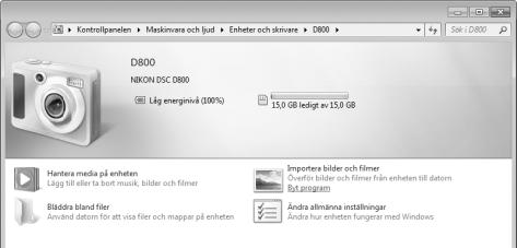 5 Starta Nikon Transfer 2. Om ett meddelande visas som uppmanar dig att välja ett program, välj Nikon Transfer 2. A Windows 7 Om följande dialogruta visas, välj Nikon Transfer 2 så som beskrivs nedan.