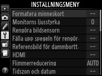 Använda kameramenyerna Menyreglage Multiväljaren och J-knappen används för att navigera i kameramenyerna.