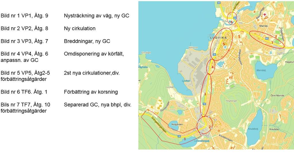 1.2 Kompletterande diagram, figurer eller kartbilder Åtgärdsöversikt genomfart Ludvika. Sträcka 1-