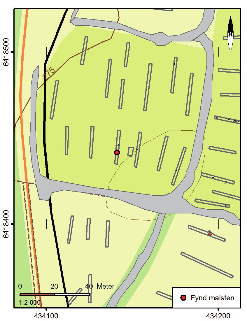 ARKEOLOGISK RAPPORT 2015:06 11 ANLÄGGNINGSTABELL Anl nr. Lämningstyp Beskrivning A233 Nedgrävning/grop Oval 0,5 x 0,4 m (N-S). A249 Stolphål Runt 0,35 m i diam. A265 Stolphål Runt 0,2 m i diam.