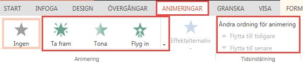 Animeringar Så här animerar du text och objekt i en bild: 1. Markera den text eller det objekt som du vill animera. 2.