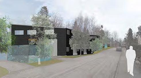 Den nya bebyggelsen är tänkt att fungera som bullerskärm mellan Häradsvägen och villabebyggelsen.