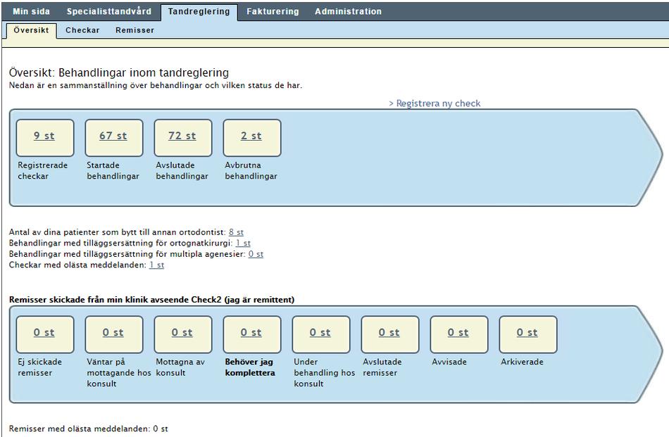 Sidan 3 av 16 4.1. OTV - Översikt Översikt På denna flik ser ortodontisten en översikt över de checkar som är Registrerade, Startade, Avslutade eller Avbrutnas.