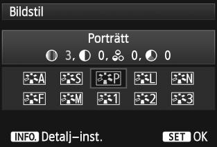 A Anpassa en bildstiln 5 Ställ in parametern. Ställ in parametern efter behov genom att vrida på ratten <5> och tryck sedan på <0>. Tryck på <M> och spara de justerade parametrarna.