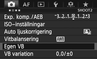 B: Ställa in vitbalansn O Egen vitbalans Med egen vitbalans kan du manuellt ställa in vitbalansen för en viss ljuskälla för att få bättre noggrannhet.