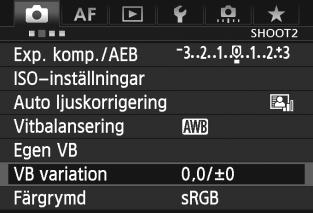 u VitbalanskompensationN Du kan korrigera den vitbalans som ställts in. Korrigeringen har samma effekt som användningen av filter för färgtemperatur eller färgkompensation (finns i handeln).