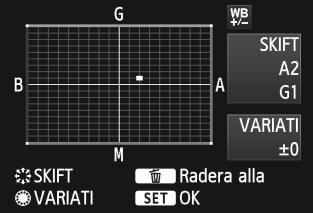 Uppe till höger under SKIFT anges riktning och styrka. Om du trycker på knappen <B> raderar du alla inställningar av [VB variation].