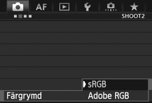 3 Ställa in färgrymdn Omfånget för reproducerbara färger kallas färgrymd. I den här kameran kan du ställa in färgrymden som srgb eller Adobe RGB. För vanlig fotografering rekommenderar vi srgb.