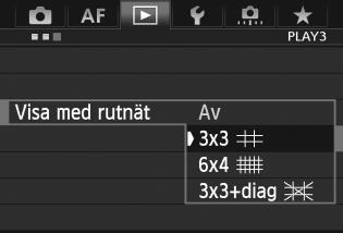 x Bildvisning 3 Avsluta bildvisningen. Stäng av bildvisningen och gör kameran klar för fotografering genom att trycka på knappen <x>. 3 Rutnät I enbildsvisning och tvåbildsvisning (s.