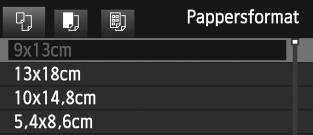 wskriva ut Q Ställa in pappersformat Välj det pappersformat som är påfyllt i skrivaren och tryck sedan på <0>. Menybilden för papperstyp visas.