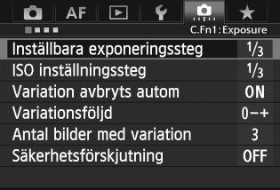 3 Inställningar för egen programmeringn På fliken [8] kan du anpassa olika kamerafunktioner så att de passar för dina önskemål om bildtagning.