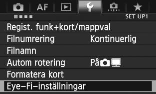 Använda Eye-Fi-kort Med hjälp av ett förinställt Eye-Fi-kort, som finns att köpa i handeln, kan du automatiskt överföra bilder som du tagit till en dator eller till en onlinetjänst via trådlöst LAN.