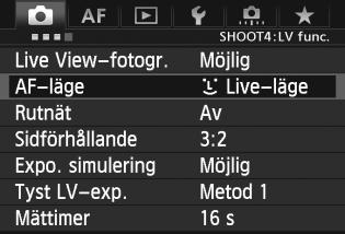 Den aktuella inställningen visas i blått. Ställ in ett värde. Bekräfta inställningen genom att trycka på <0>. Stäng menybilden för inställning.