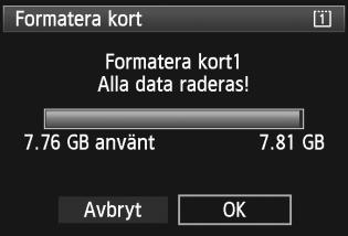 På fliken [51] väljer du [Formatera kort] och trycker sedan på <0>. 2 3 Välj kortet. [f] är CF-kortet och [g] är SDkortet.