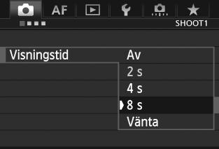 Välj [Autom avstängn]. 1 På fliken [52] väljer du [Autom avstängn] och trycker sedan på <0>. 2 Ställ in önskad tid. Välj önskad inställning och tryck sedan på <0>.