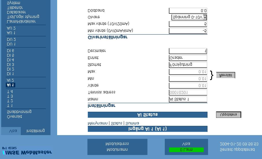 I tabellen Utomhustemperatur och Börvärdestemperatur kan det numeriska värdet på respektive brytpunkt avläsas.