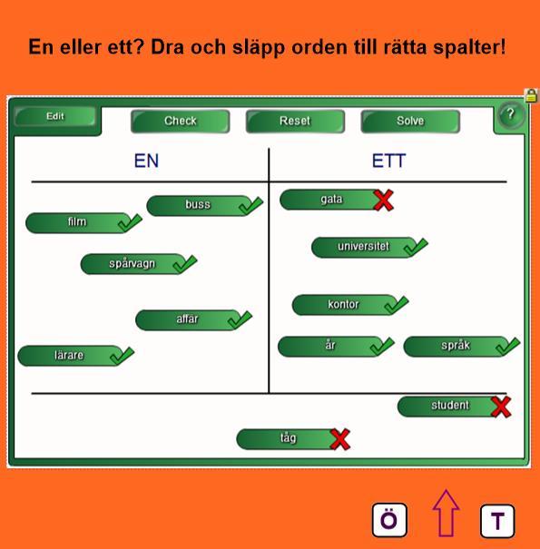 studenterna lär sig. Varje student väljer ett ord från ordbanken längst nere på sidan och innan han bestämmer vilken spalt ordet ska dras till måste han läsa ordet högt.