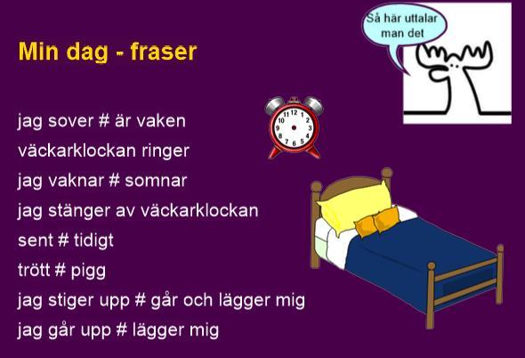 Den tredje gruppen framkallas också med en klick. Gruppen innehåller ord och fraser som beskriver handlingar som man gör på eftermiddagen vanligtvis efter jobbet eller skolan.