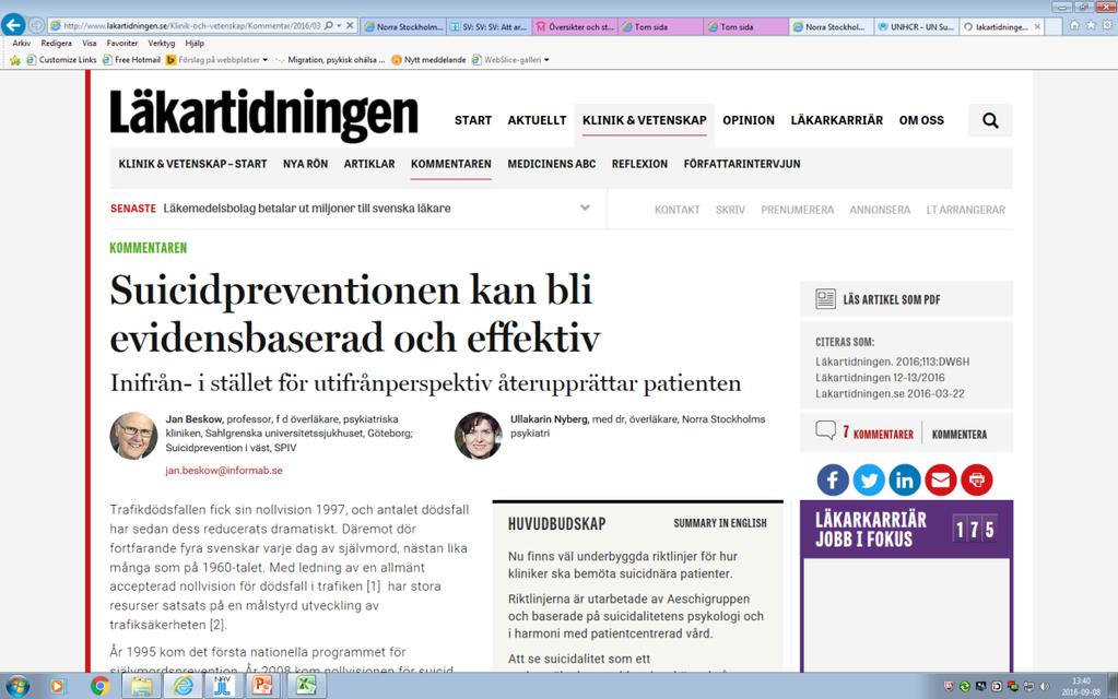 Att bedöma suicidalitet: att använda ett inifrånperspektiv Psykiska störningar och