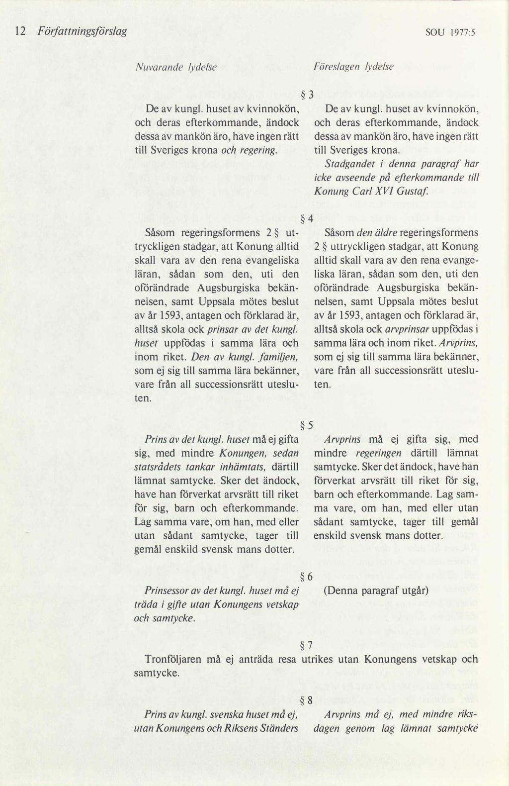 12 F örfattningsförslag SOU 1977:5 Nuvarande lydelse Föreslagen lydelse 3 De av kungl.