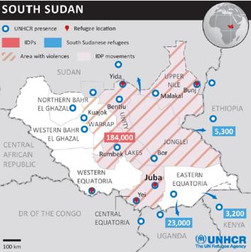Kartan kommer från FN:s flyktingorgan UNHCR och visar på situationen i januari