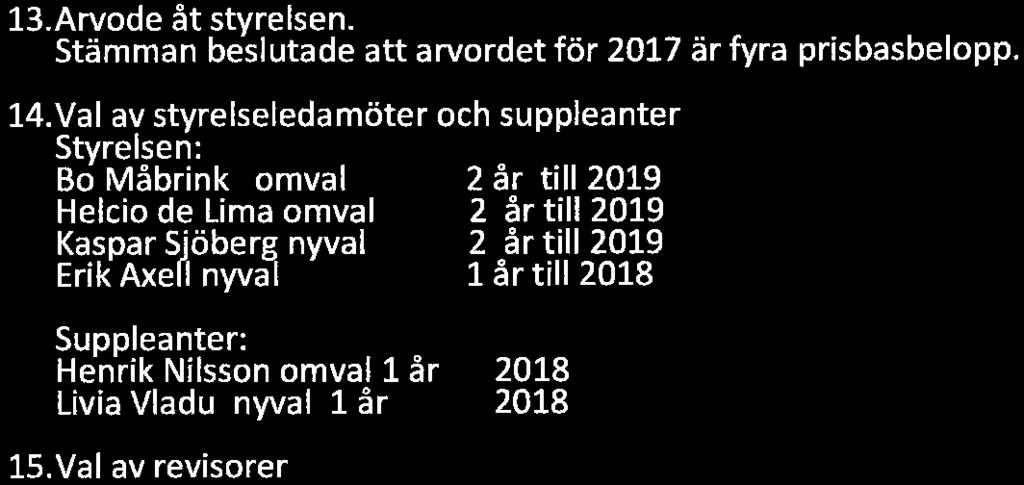 Val av två justerare tillika rösträknare. Helcio de Lima och Peter Jönsson valdes 6. Fråga om stämman blivit i behörig ordning utlyst. Stämman förklarade sig rätt kallad. 7.