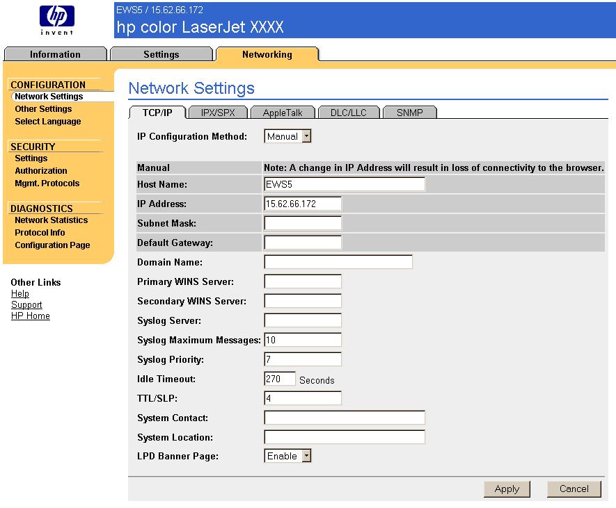 Hantera nätverksfunktioner från nätverkssidorna Översikt Använd nätverkssidorna när du vill konfigurera och hantera skrivaren på nätverket.
