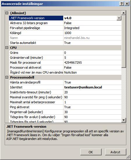 Om Pyramid PBS Webb och Phone Edition 4 Installation Moduler 4.13A Bilden ovan visar exempel på den programpool som skapats när webbplatsen lagts till.