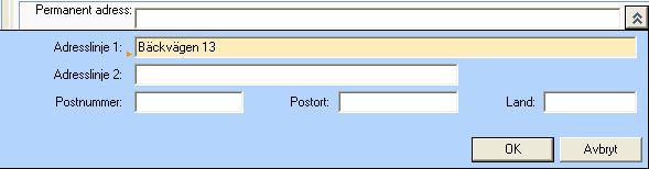 Du kan också expandera fältet Permanent adress med hjälp av pilknappen till höger.