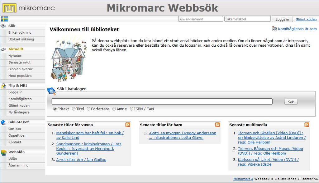 Webbkonfiguration Webbsök är namnet på OPAC:en i Mikromarc.