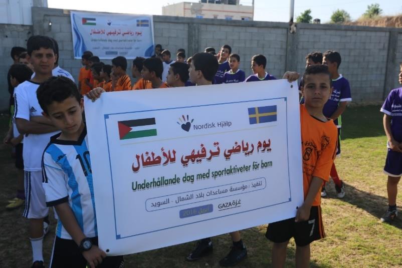 Lek och sport aktiviteter: I april bjöd Nordisk Hjälp in alla fadderbarn och andra fattiga barn i Gaza till en lek- och idrottsdag.