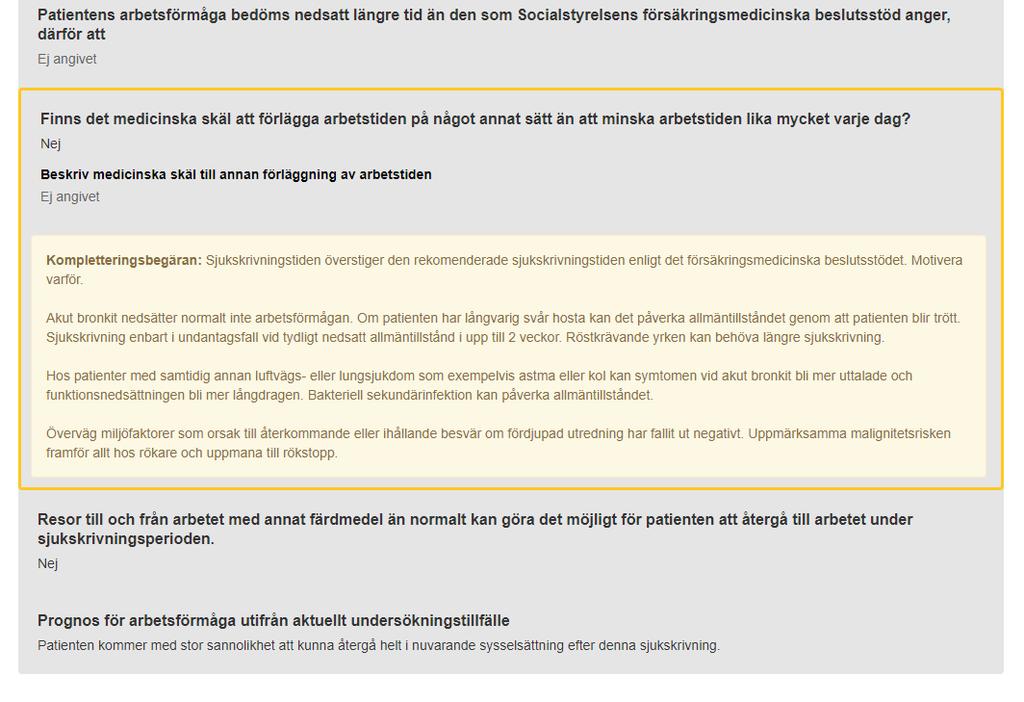 kompletteringsbegäran markerad med fet stil