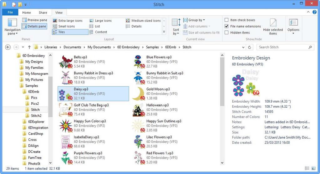 6D plugin för Utforskaren 3 Använd 6D Embroidery System plugin för Utforskaren för att visa dina broderier och tillhörande information.